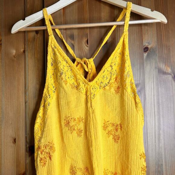 Free People Troubadour Embroidered Cotton Romper Yellow Women’s Small Bohemian - Picture 4 of 10
